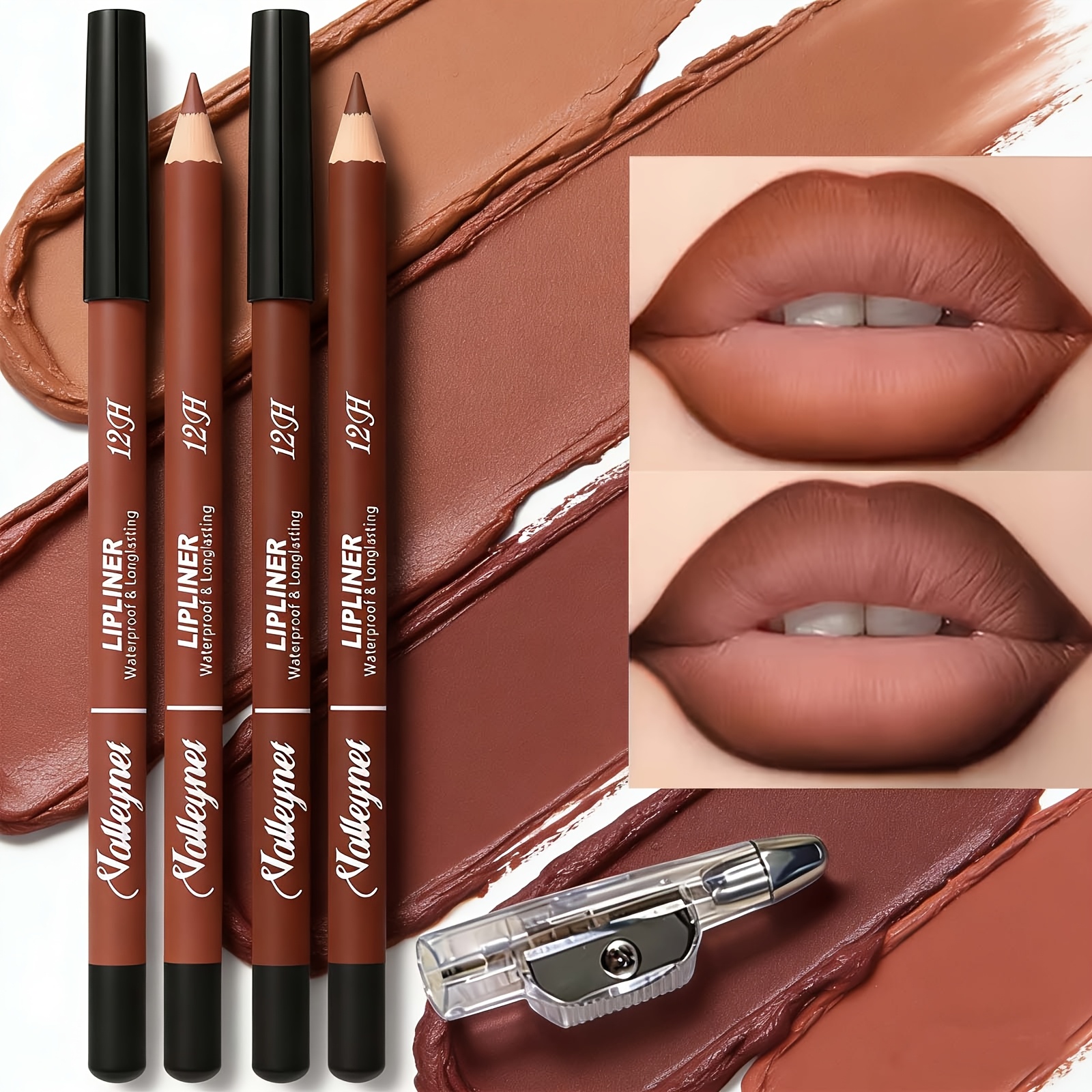Lip Liner Pencil - 2 Lipliner Pens+1 Pencil Sharpener,Matte Finish,Long-lasting,Waterproof